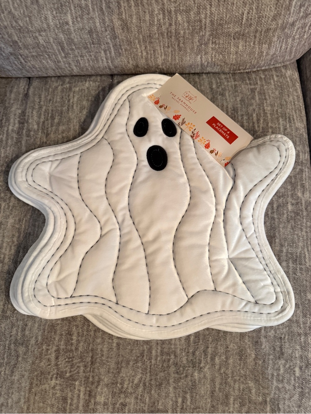 The Farmhouse Halloween White Ghost Quilted Placemat Set (4)